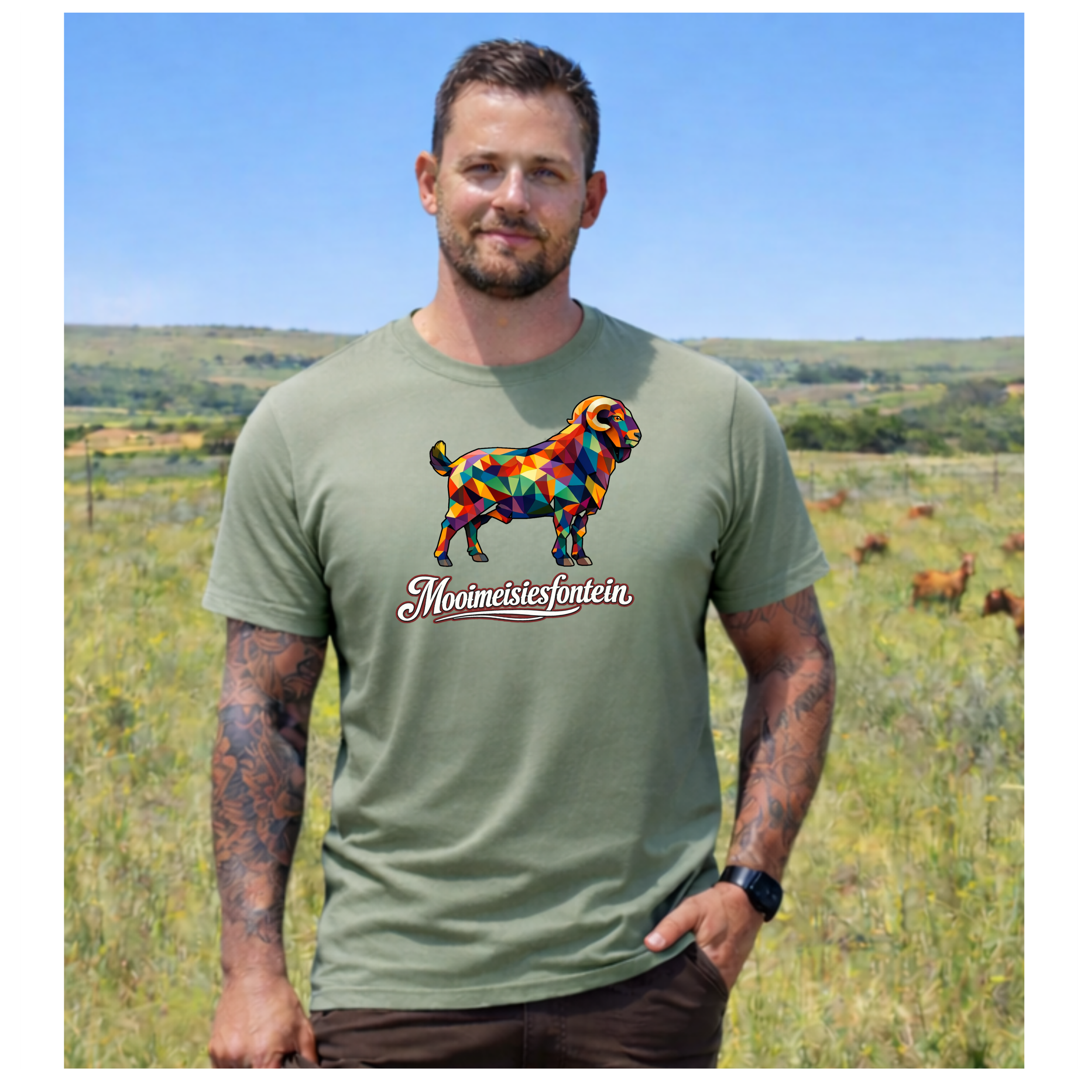 Geometric Stoet Ram Tee – Sage