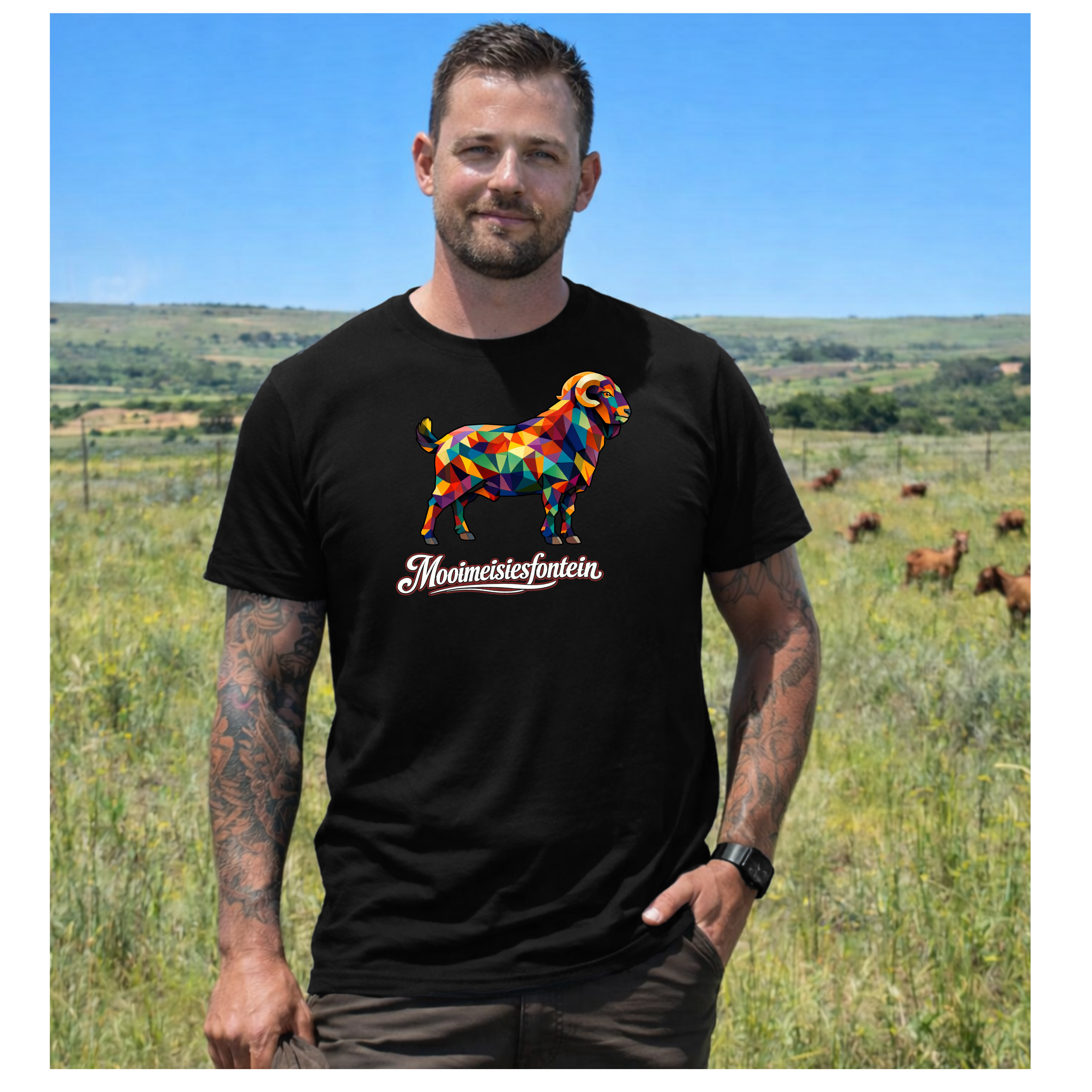 Geometric Stoet Ram Tee – Black