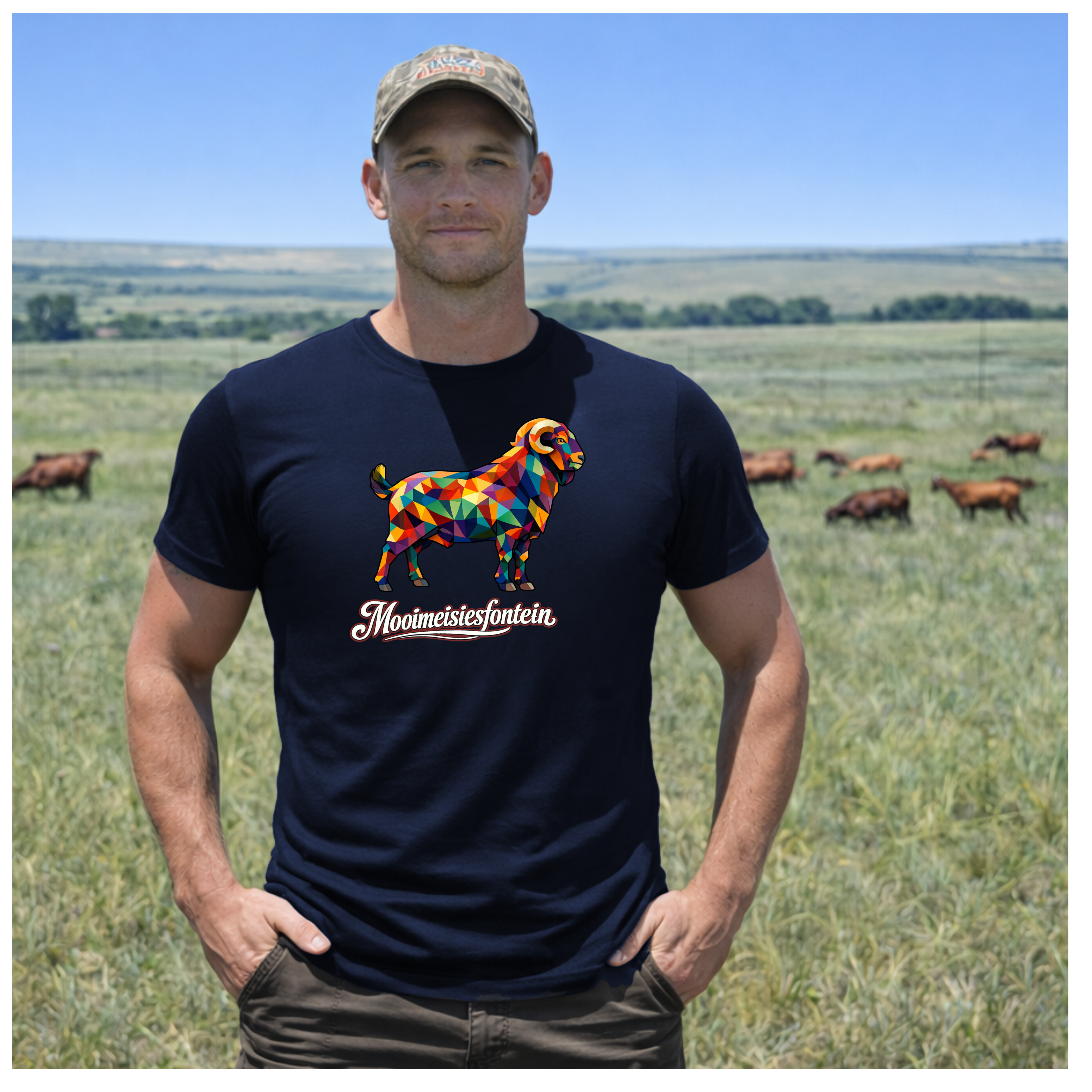 Geometric Stoet Ram Tee – Navy