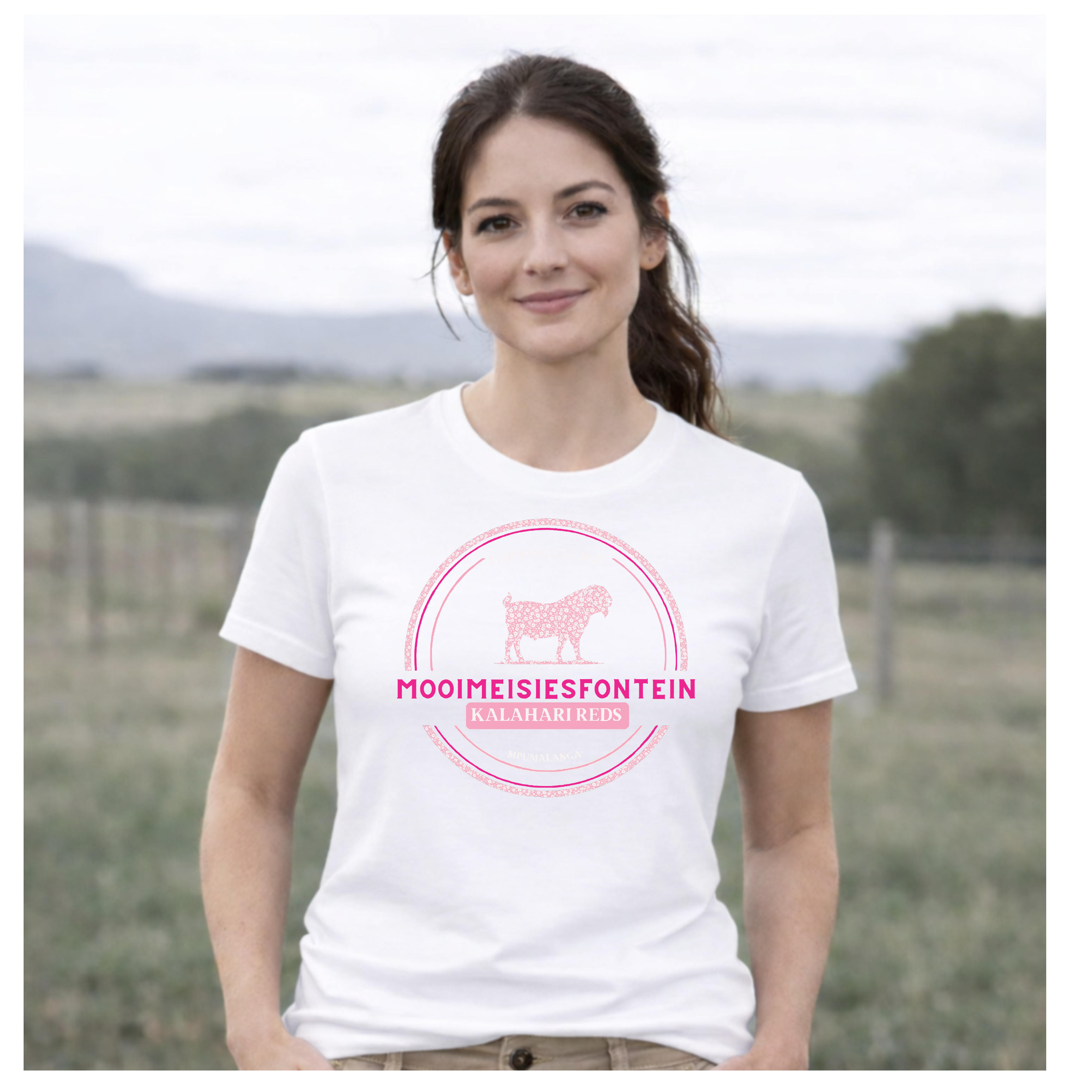 MMF Pink Flower Chest Tee – White