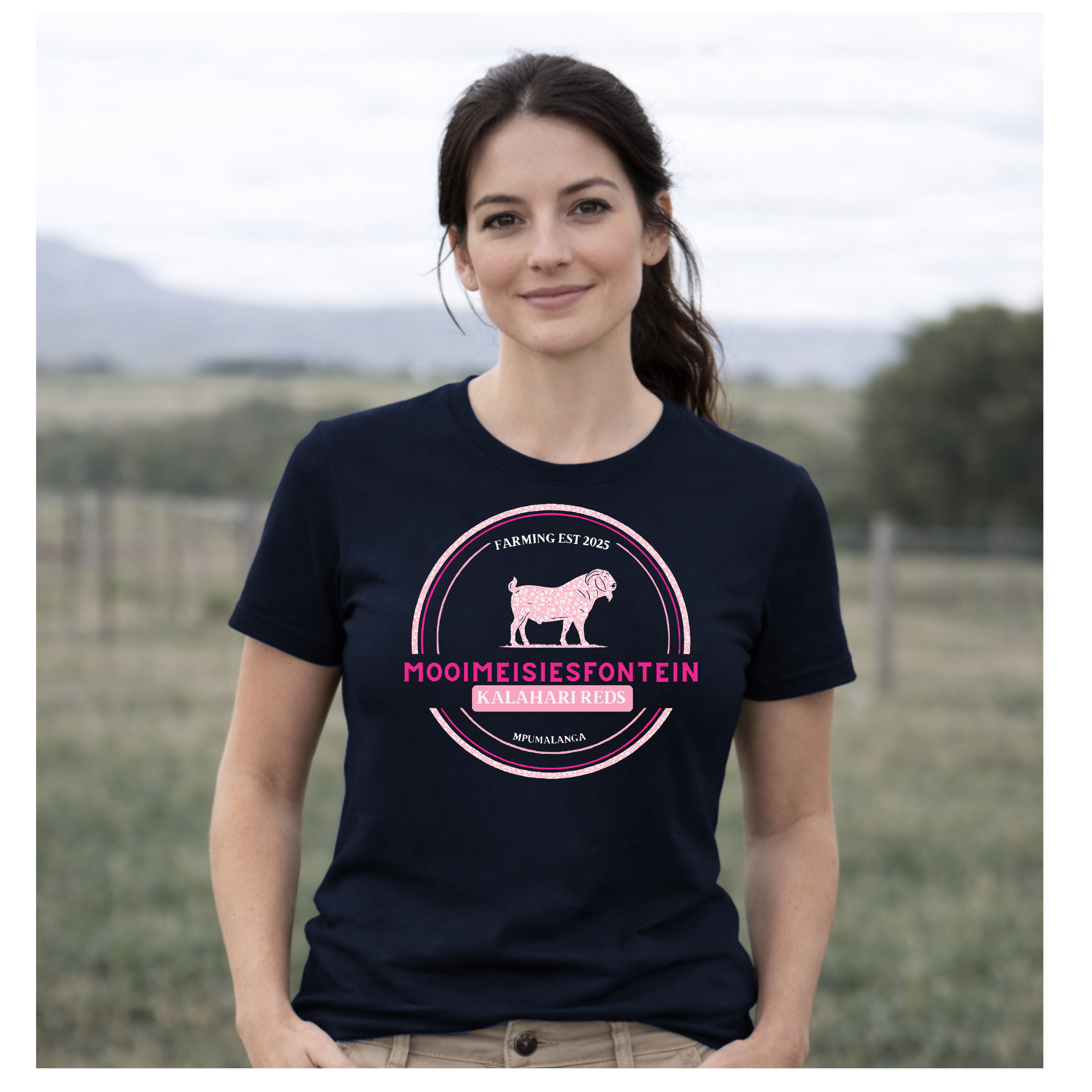 MMF Pink Flower Chest Tee – Navy